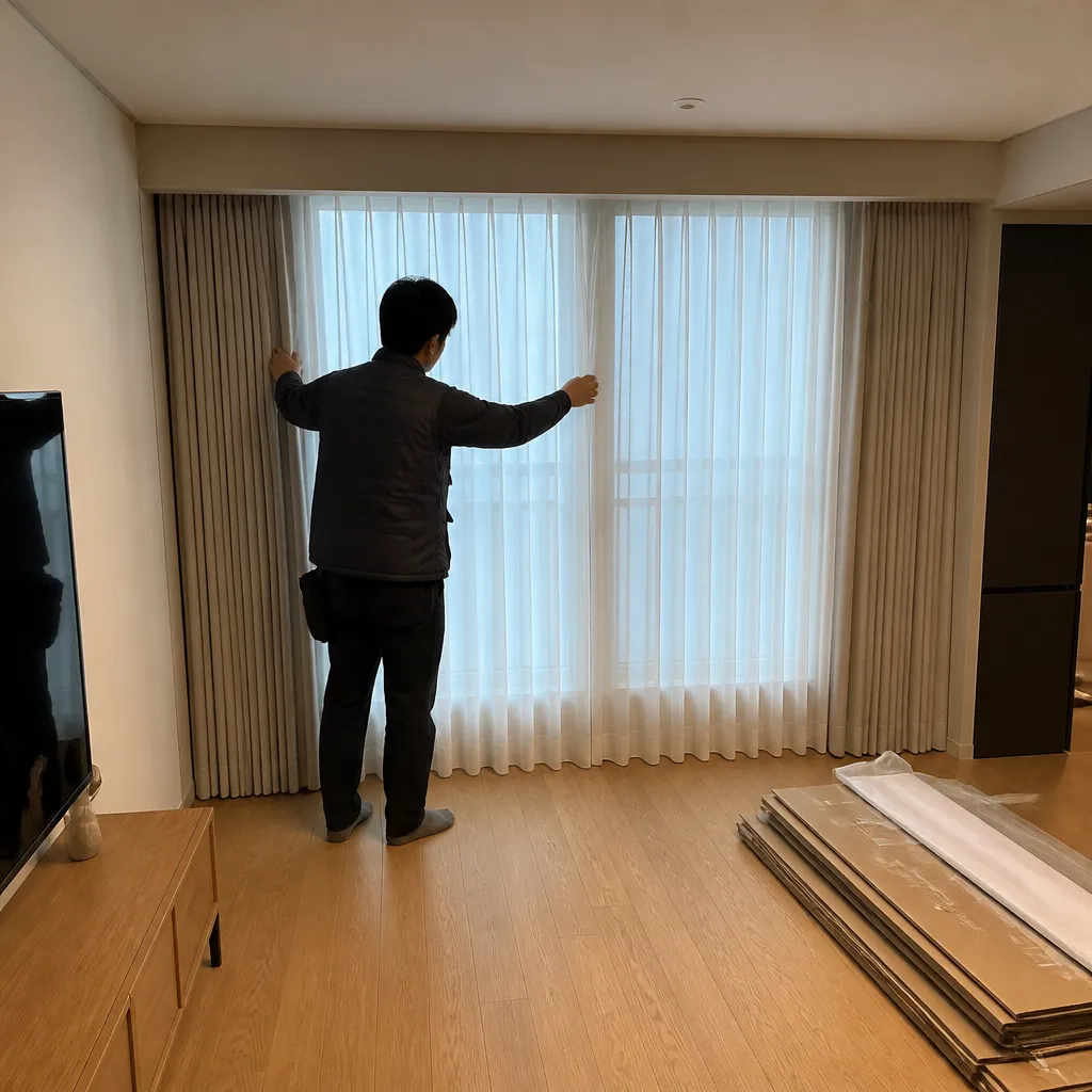 전동커튼 완성된 창가 모습